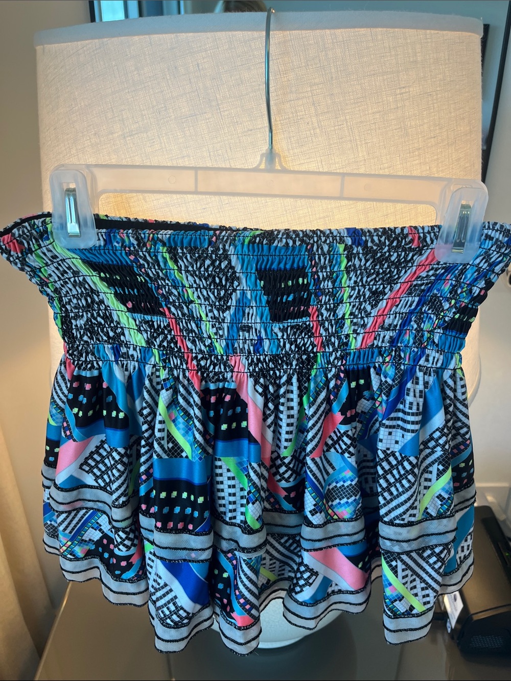 Lucky in love Smocked Waist Multicolor Print Mini Skirt - Blue